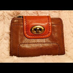 Fossil gray leather bifold wallet with twist lock